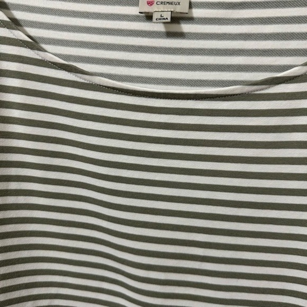 Cremieux Womens Large Olive Green White Striped Side‎ Tie Boat Neck Top RN58909 - Picture 7 of 7